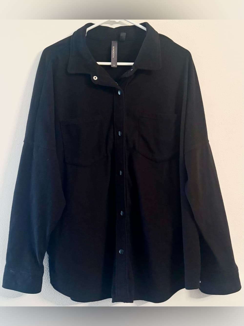 Mondetta Black Button Front Collared Shirt XXL Oversized Stretch Casual