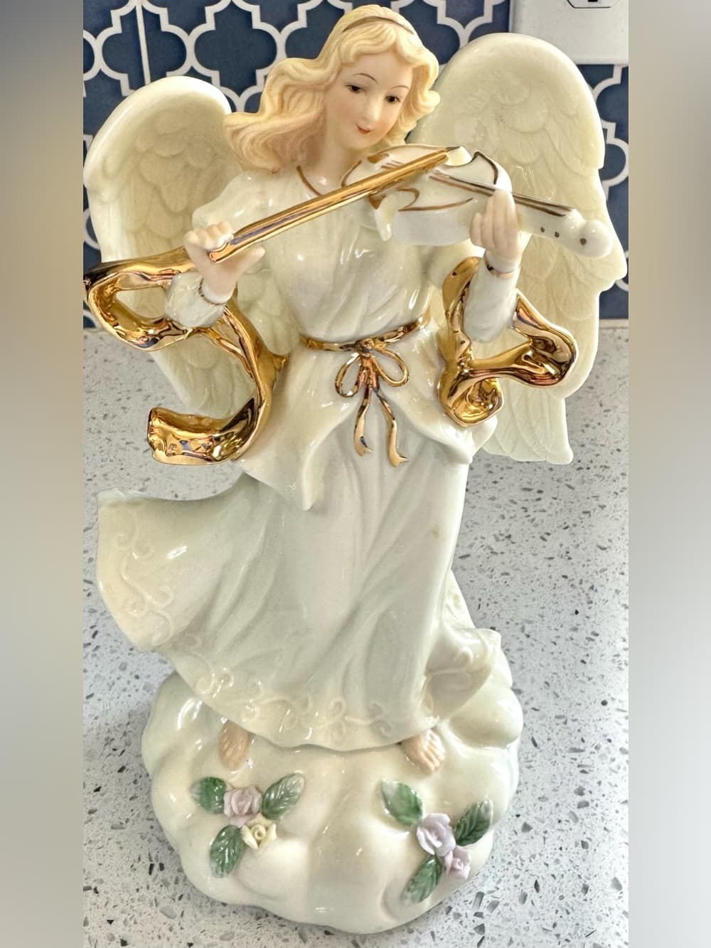 Sankyo Angel Violin Music Box Figurine 9.5 Inch