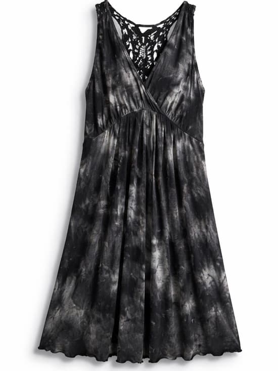 Elle Black Gray Tie Dye Crochet Shift Dress M V Neck Sleeveless - Thumbnail 8