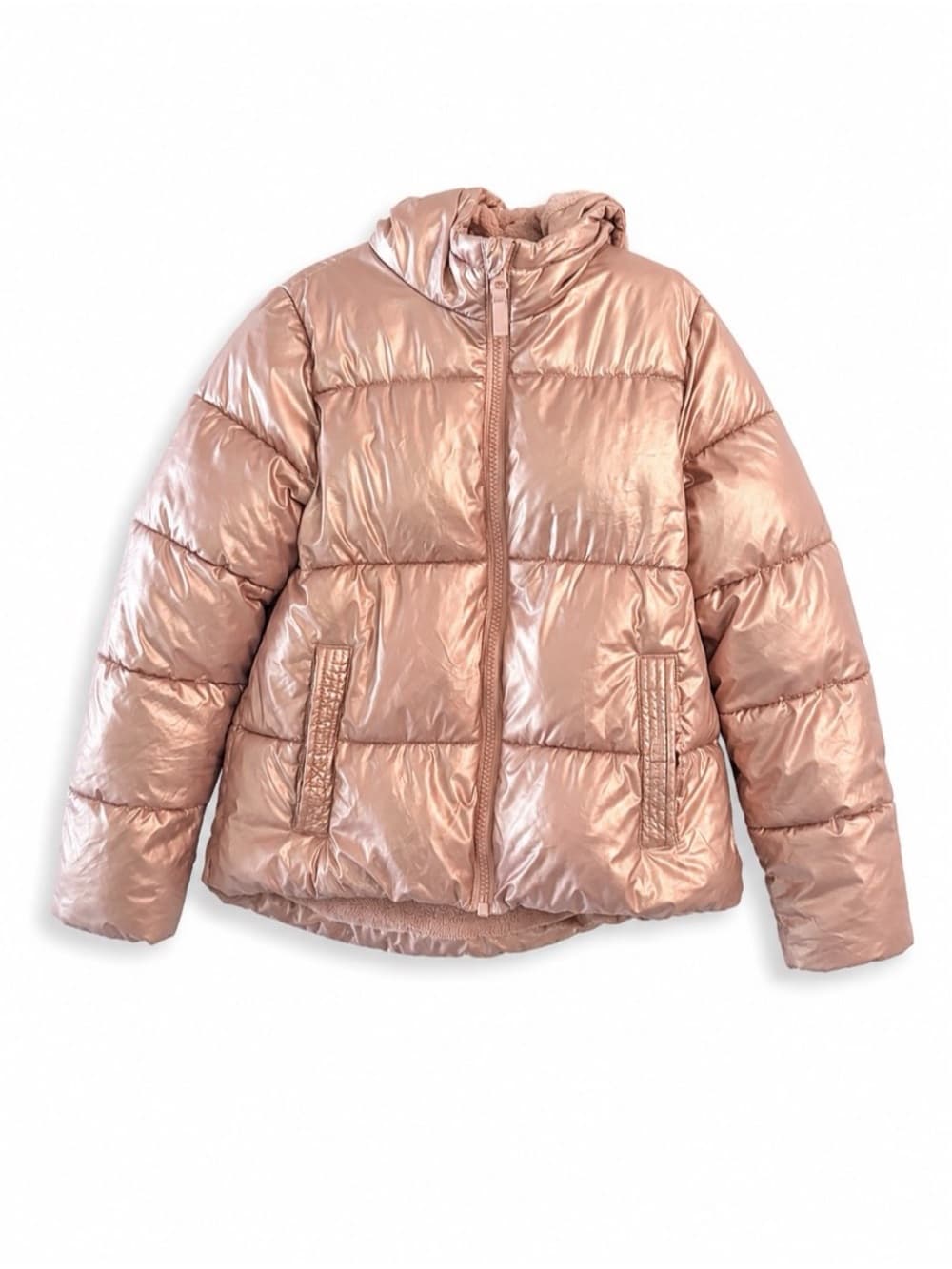 SwissTech Girls Rose Gold Metallic Puffer Jacket 7-8 Kids - Thumbnail 9