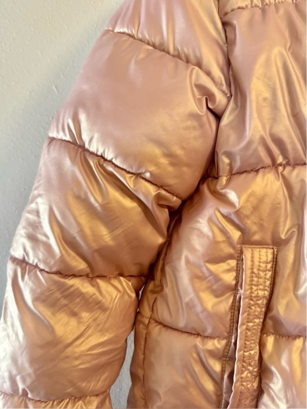 SwissTech Girls Rose Gold Metallic Puffer Jacket 7-8 Kids - Thumbnail 4