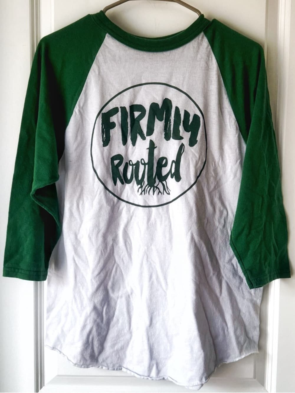 Augusta Sportswear Green White Raglan Baseball Tee M 3/4 Sleeve Graphic