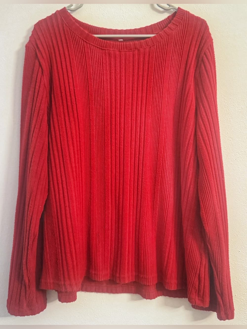 Red Ribbed Long Sleeve Top XXL Stretch Soft Casual Basic