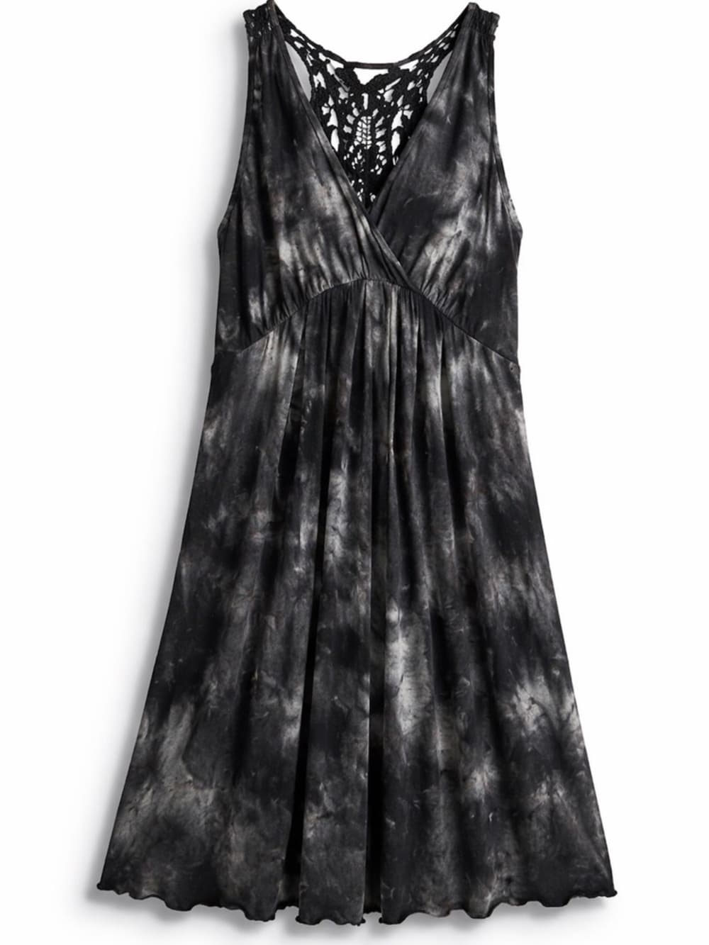 Elle Black Gray Tie Dye Crochet Shift Dress M V Neck Sleeveless - Thumbnail 7