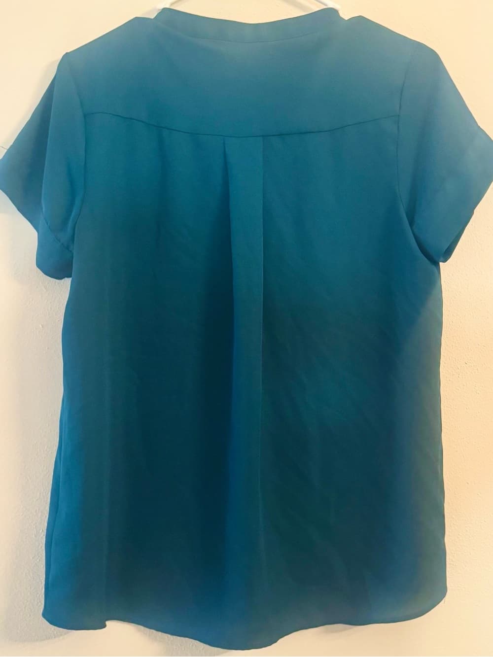 Simply Vera Wang Teal Short Sleeve Blouse MP Petite Chest Pocket - Thumbnail 2