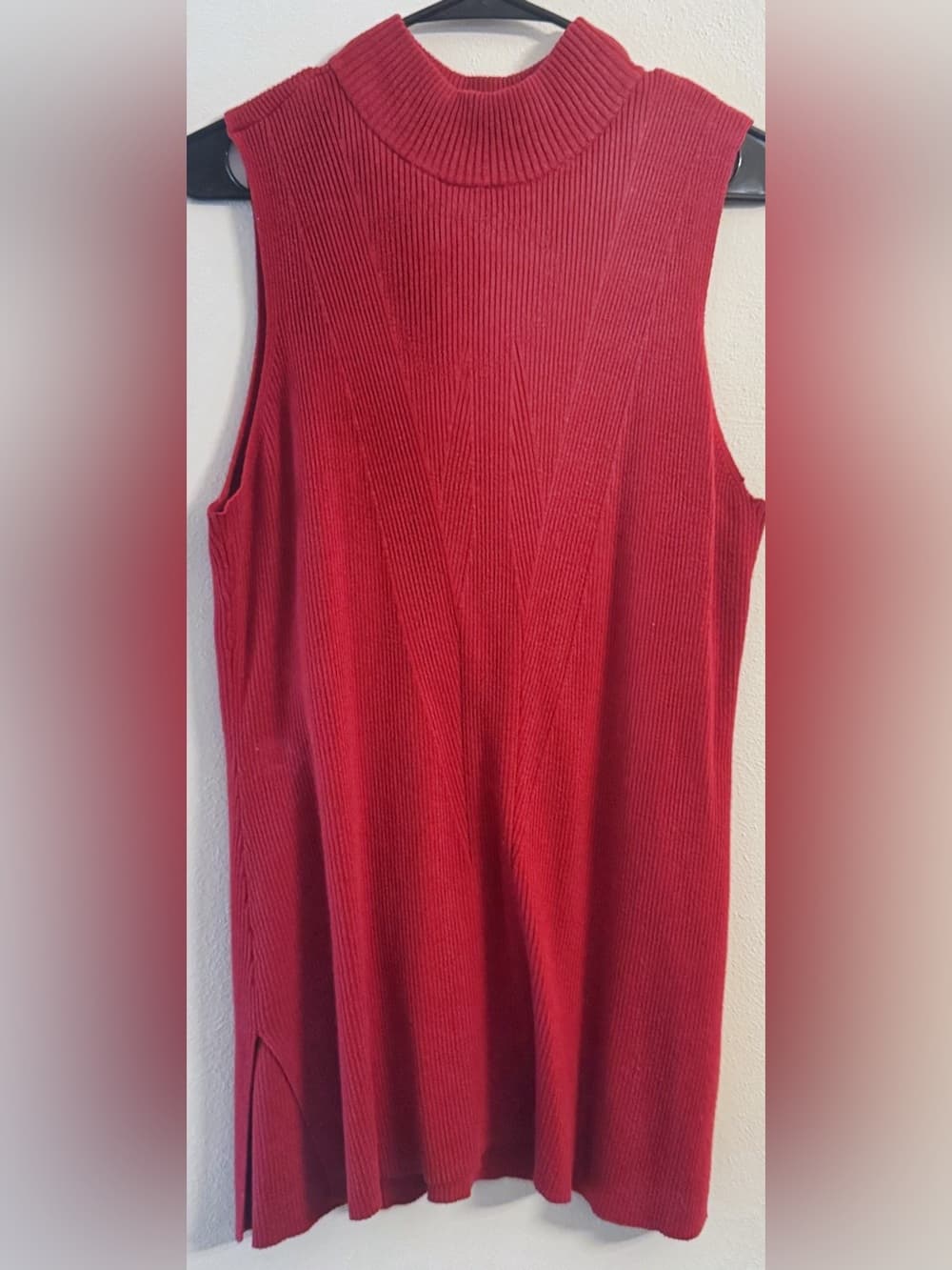 Chico's Red Ribbed Mock Neck Sleeveless Tunic Top XXL Plus Size