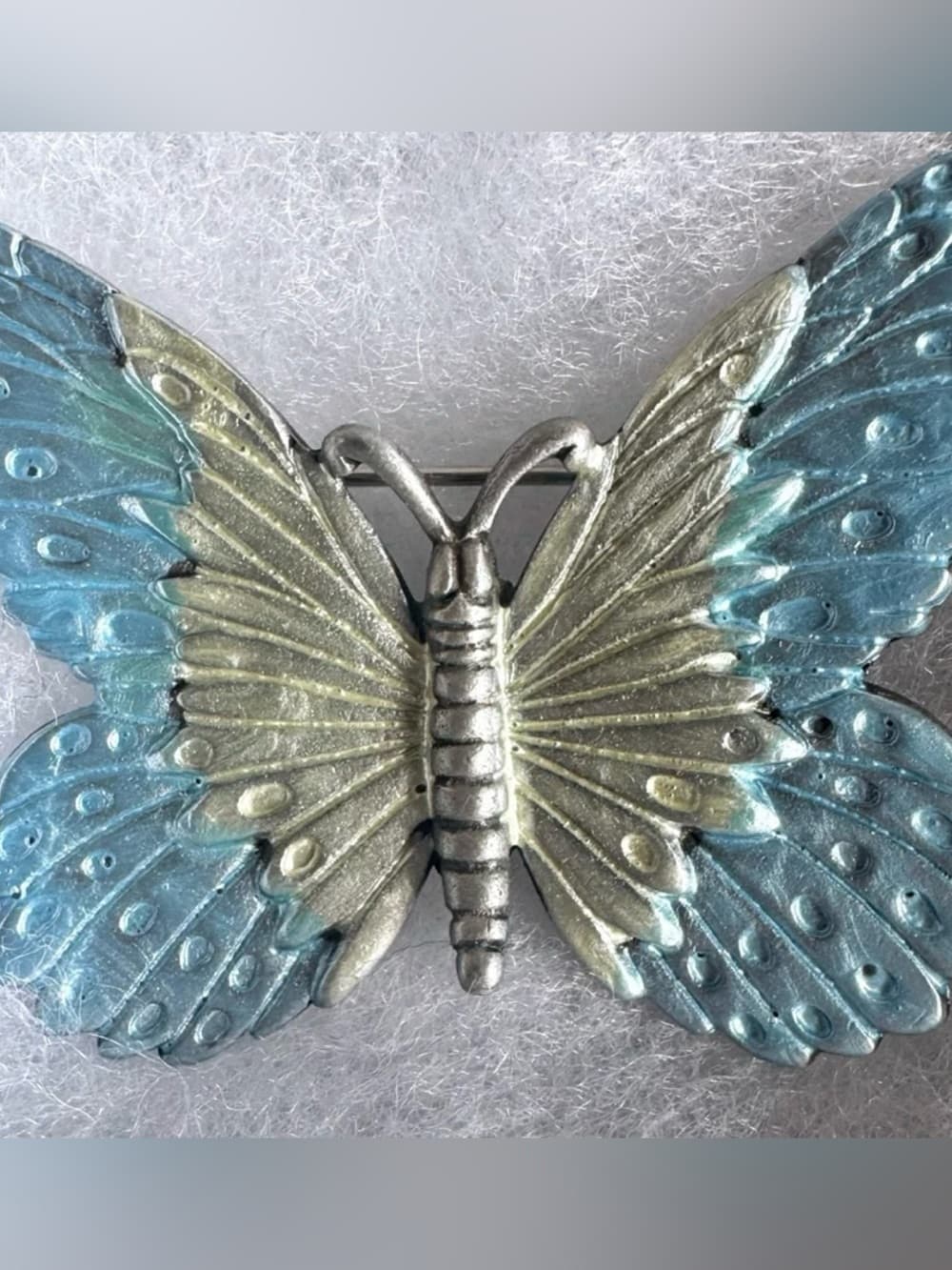 Luca Razza Vintage Blue Enamel Butterfly Brooch Silver Tone Statement Pin - Thumbnail 2