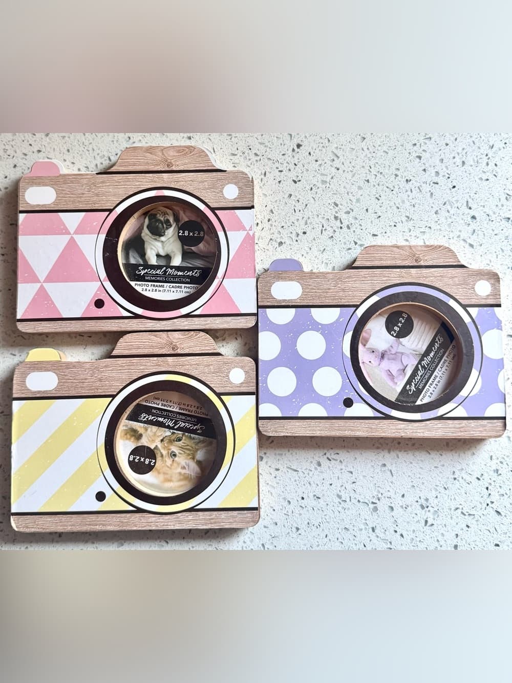 Set of 3 Camera Picture Frames Pastel Polka Dot Triangle NWT