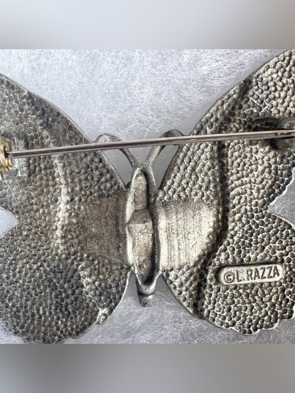 Luca Razza Vintage Blue Enamel Butterfly Brooch Silver Tone Statement Pin - Thumbnail 3