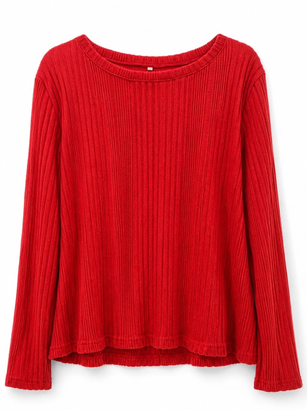 Red Ribbed Long Sleeve Top XXL Stretch Soft Casual Basic - Thumbnail 6