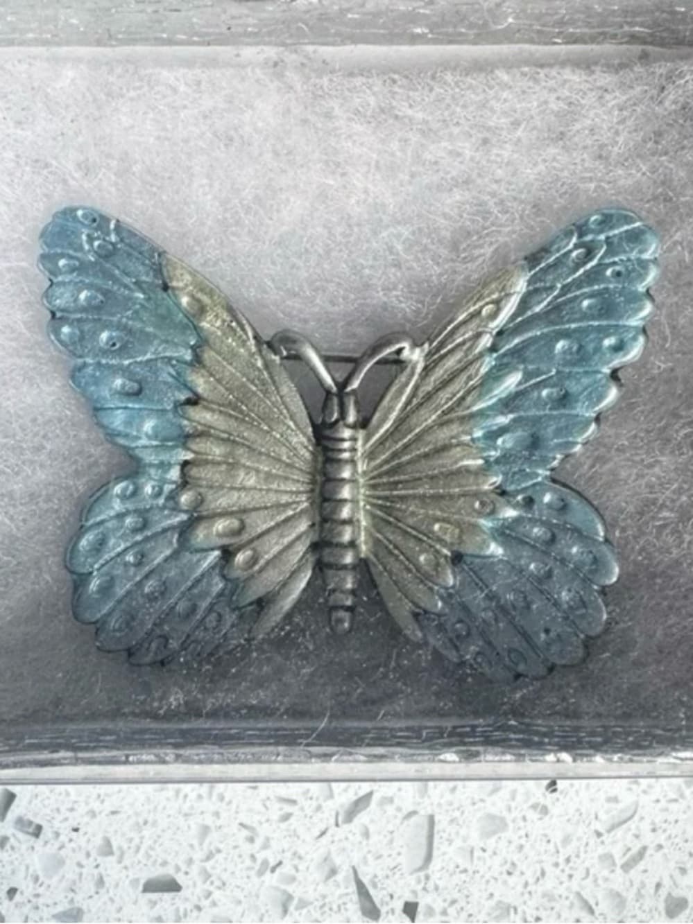 Luca Razza Vintage Blue Enamel Butterfly Brooch Silver Tone Statement Pin