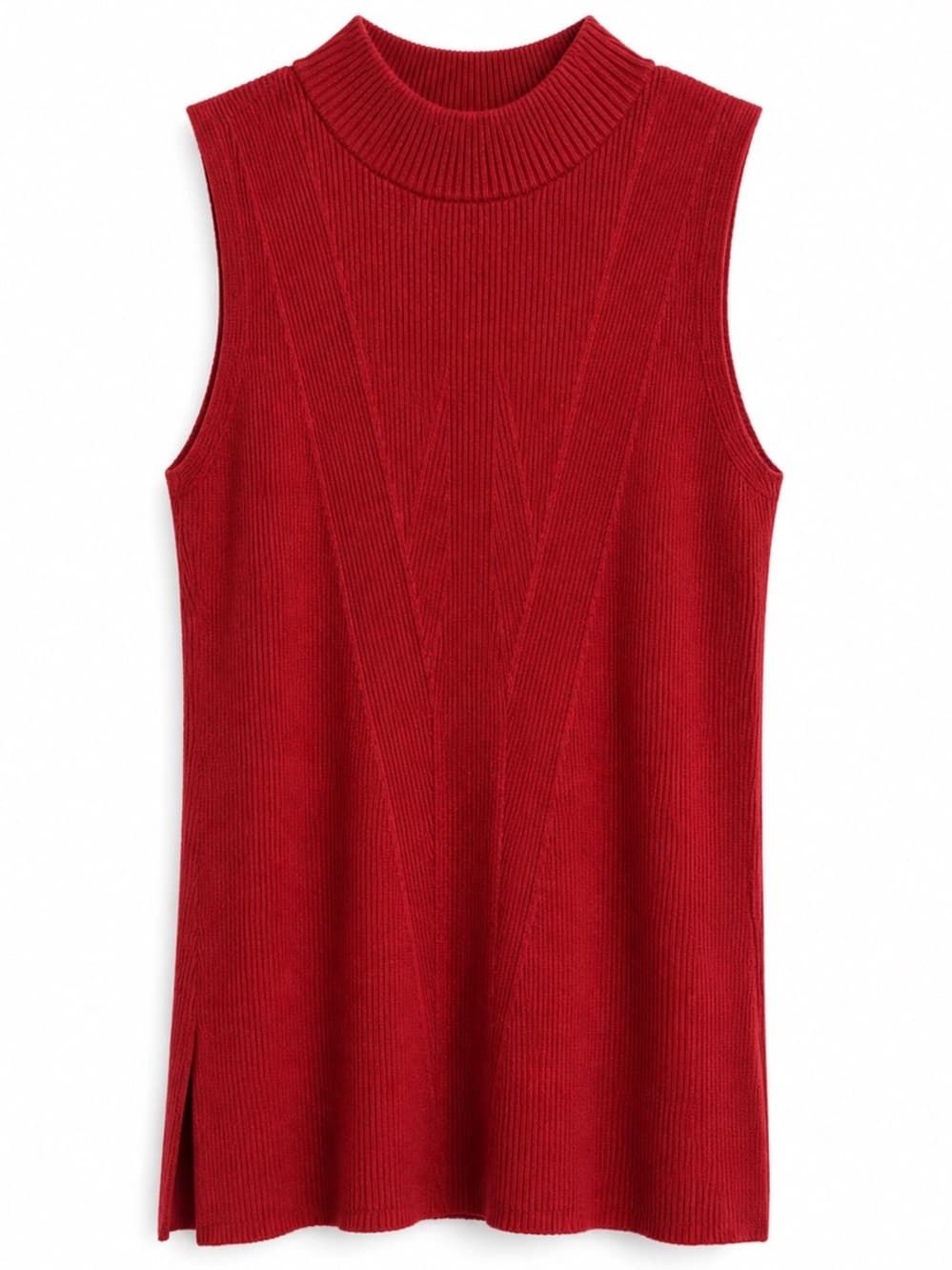 Chico's Red Ribbed Mock Neck Sleeveless Tunic Top XXL Plus Size - Thumbnail 8