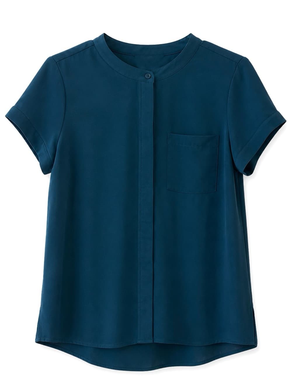 Simply Vera Wang Teal Short Sleeve Blouse MP Petite Chest Pocket - Thumbnail 8