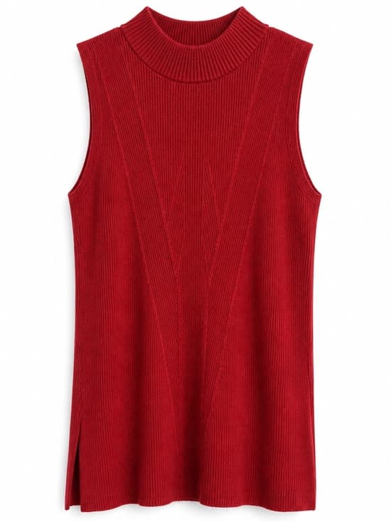 Chico's Red Ribbed Mock Neck Sleeveless Tunic Top XXL Plus Size - Thumbnail 9