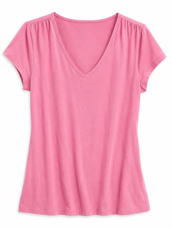 Merona Pink V-Neck Short Sleeve Tee M Casual Basic - Thumbnail 7