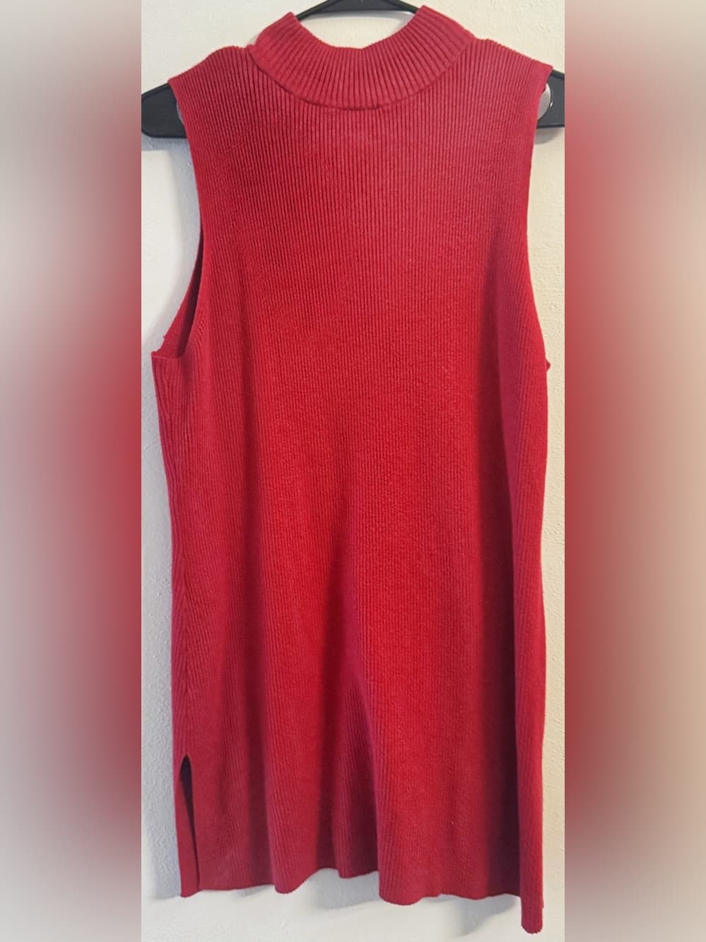Chico's Red Ribbed Mock Neck Sleeveless Tunic Top XXL Plus Size - Thumbnail 2