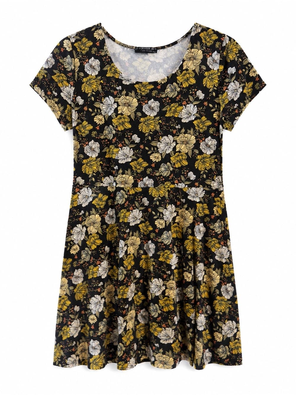 Forever 21 Women's Black Floral Skater Dress Short Sleeve Plus Size 1X - Thumbnail 7