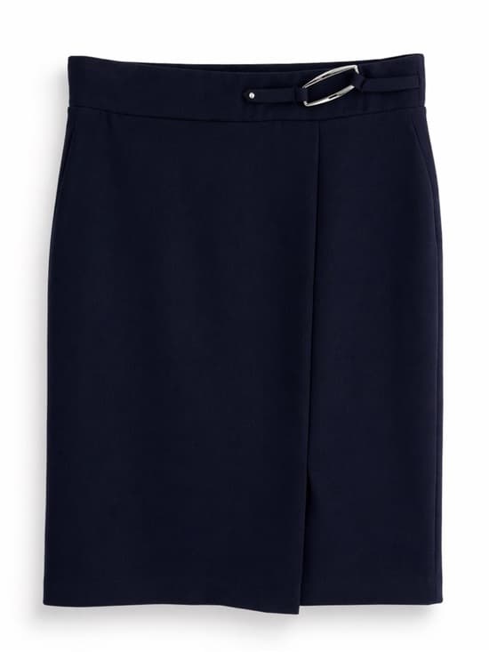 NYCC Pencil Skirt Size M High Waist Stretch Buckle Detail Navy Career - Thumbnail 6