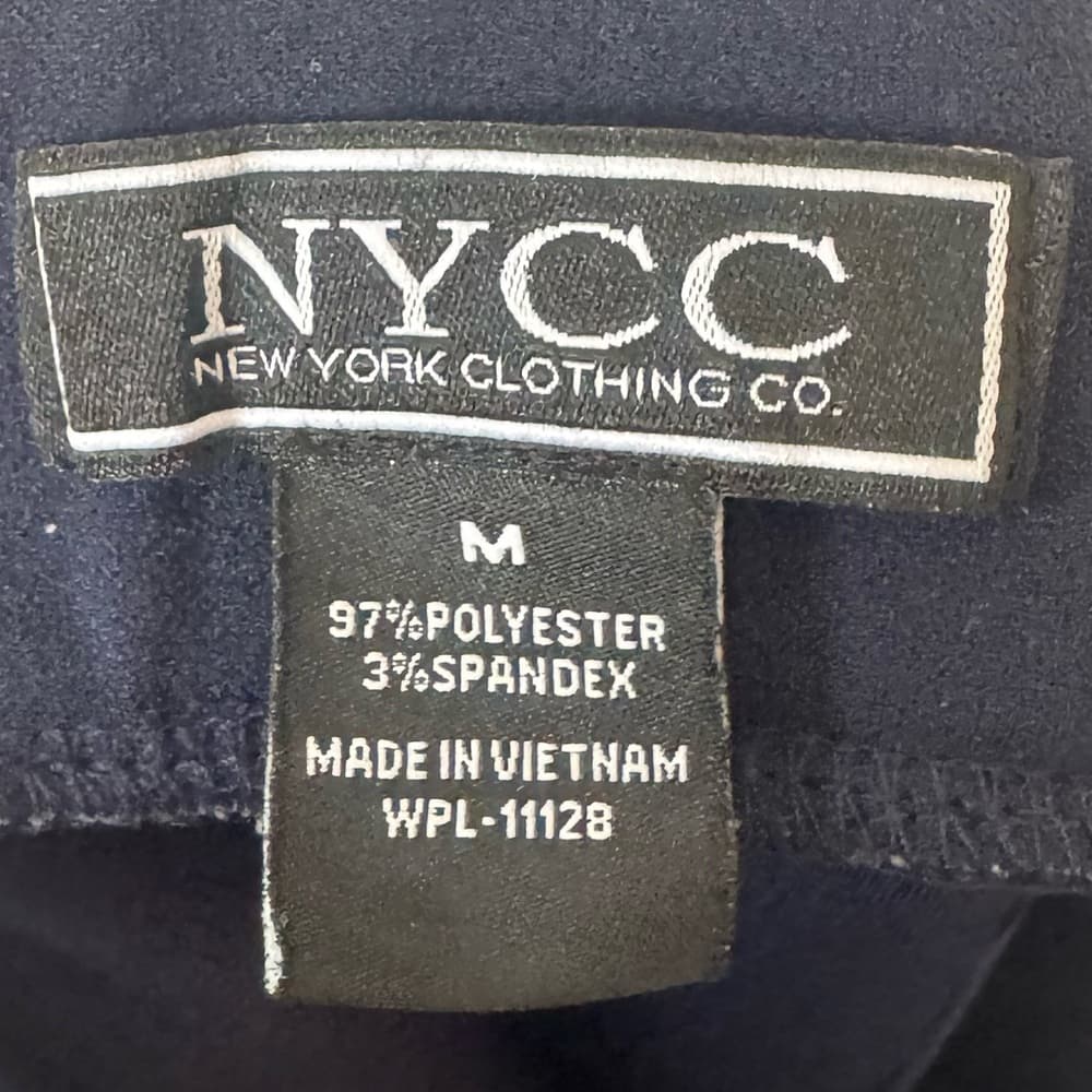 NYCC Pencil Skirt Size M High Waist Stretch Buckle Detail Navy Career - Thumbnail 3