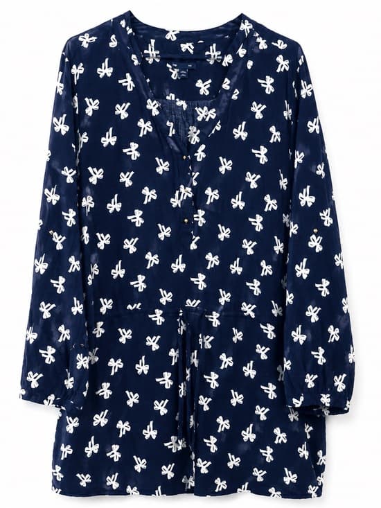 GAP Navy Blue Bow Print Long Sleeve Shift Dress XXL Plus Size - Thumbnail 12