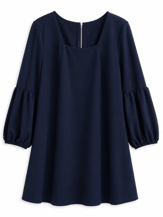Standards & Practices Navy Balloon Sleeve Midi Shift Dress 1X Plus Size - Thumbnail 8