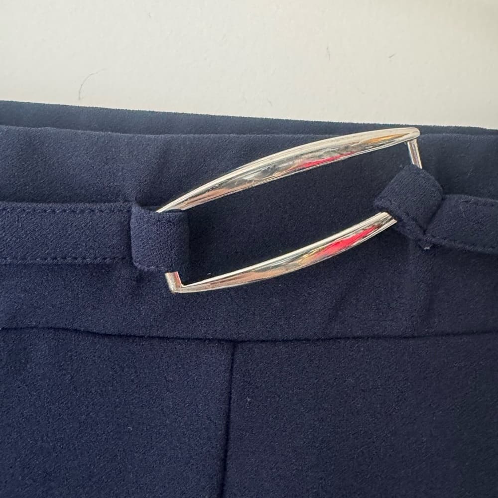 NYCC Pencil Skirt Size M High Waist Stretch Buckle Detail Navy Career - Thumbnail 4