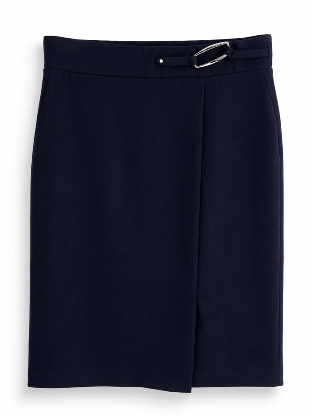 NYCC Pencil Skirt Size M High Waist Stretch Buckle Detail Navy Career - Thumbnail 5