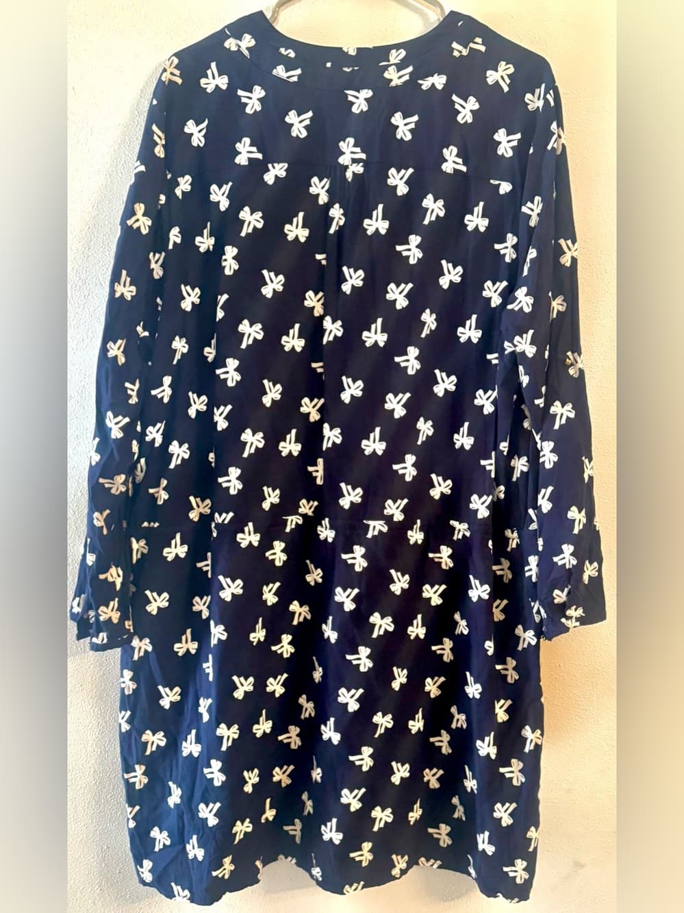 GAP Navy Blue Bow Print Long Sleeve Shift Dress XXL Plus Size - Thumbnail 2