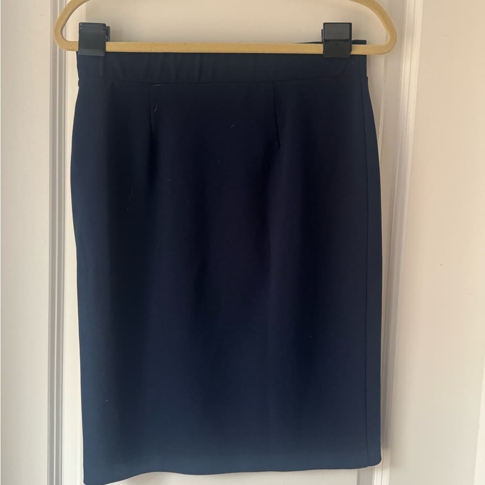 NYCC Pencil Skirt Size M High Waist Stretch Buckle Detail Navy Career - Thumbnail 2