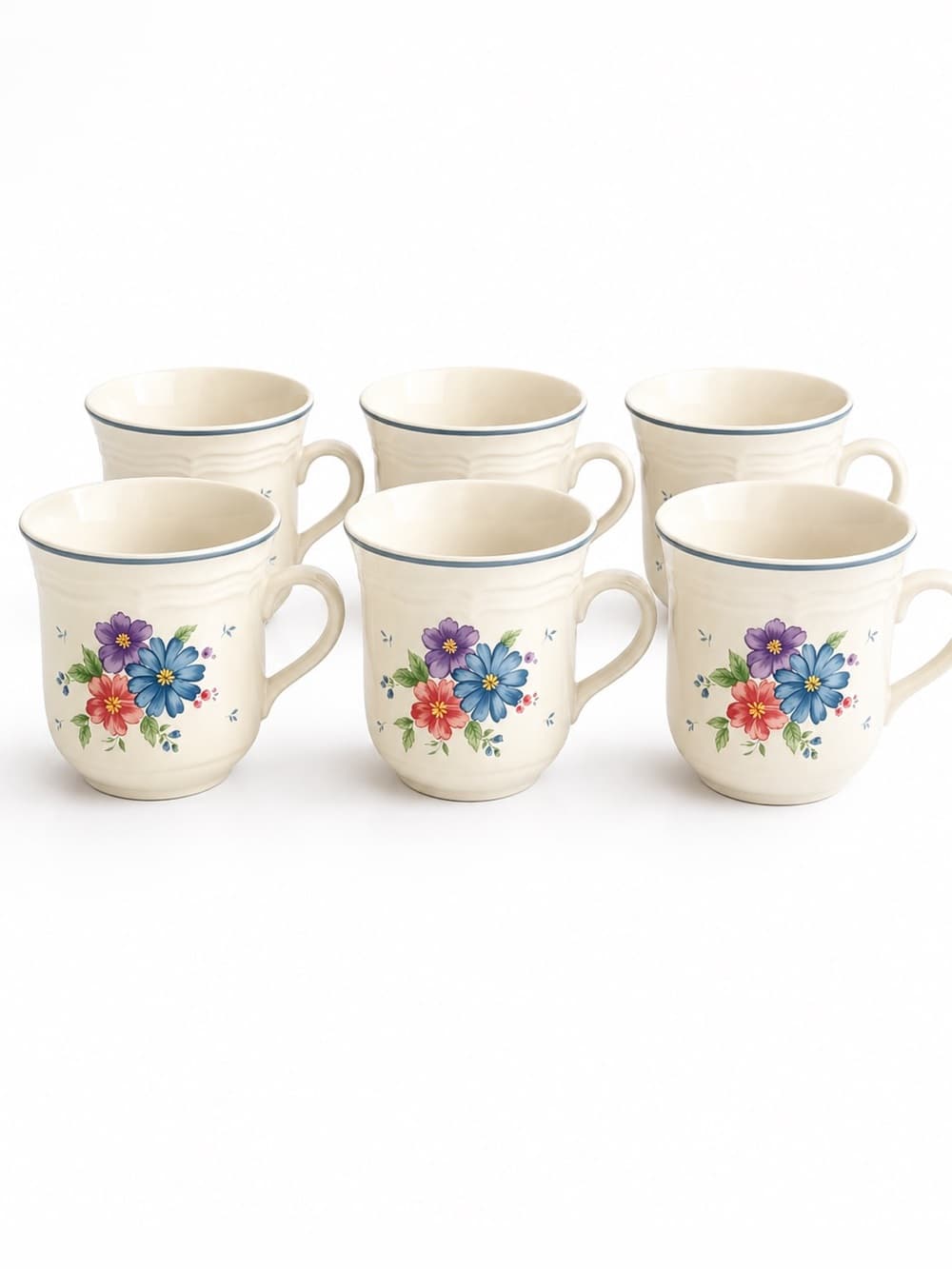 JMP Marketing Stoneware Floral Coffee Mugs Set of 6 Thailand - Thumbnail 8