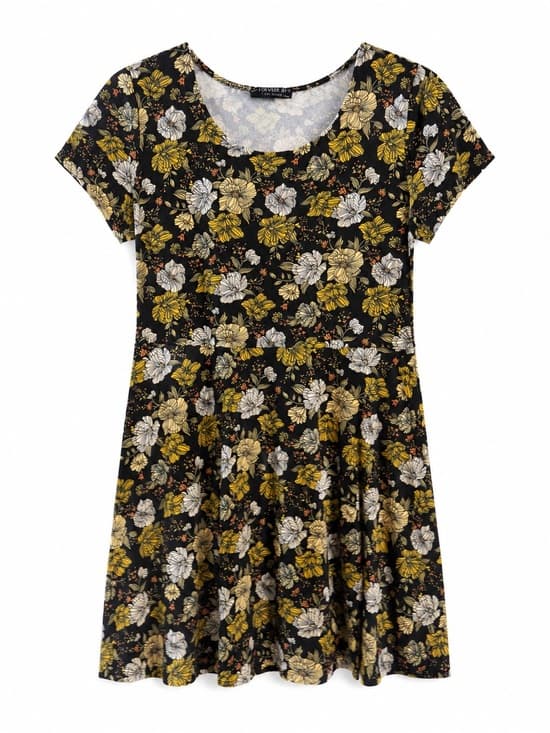 Forever 21 Women's Black Floral Skater Dress Short Sleeve Plus Size 1X - Thumbnail 8