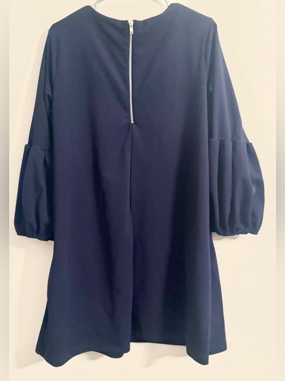 Standards & Practices Navy Balloon Sleeve Midi Shift Dress 1X Plus Size - Thumbnail 2
