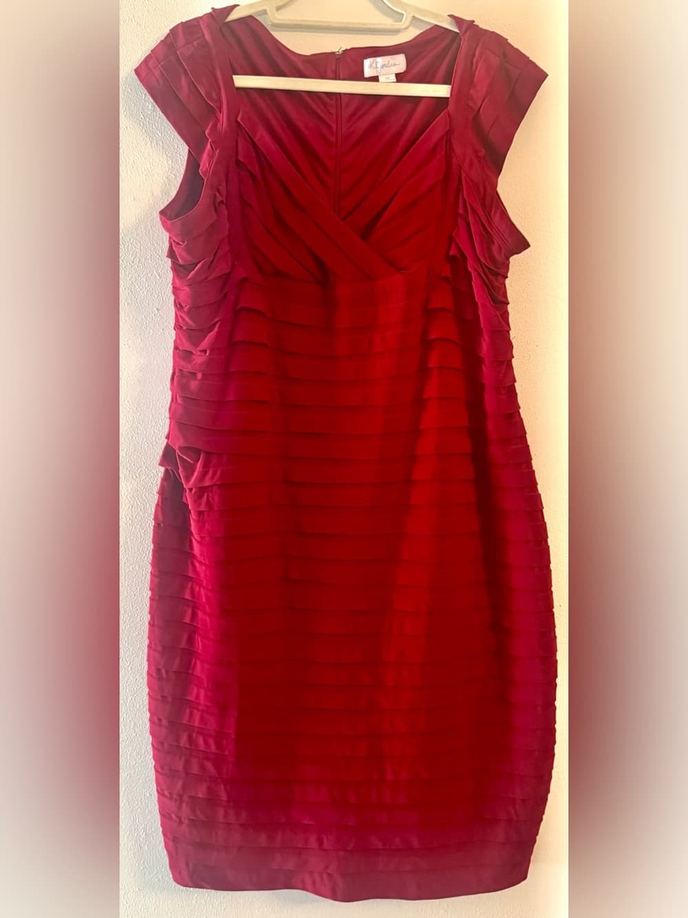 K Jordan Women's Red Ruched Sheath Cap Sleeve Midi Dress Lined Plus Size 20