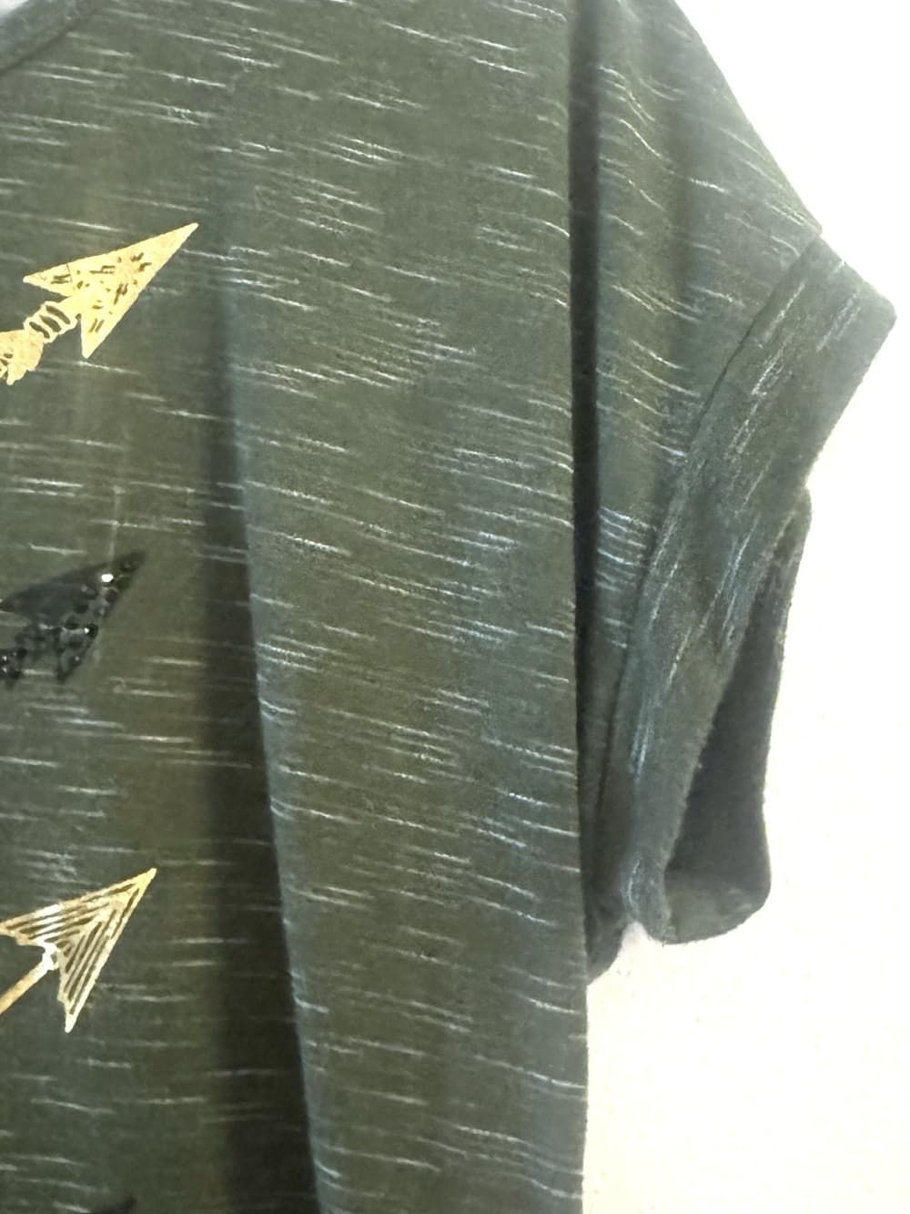 Truself Olive Green Arrow Graphic Cap Sleeve Tee S - Thumbnail 4