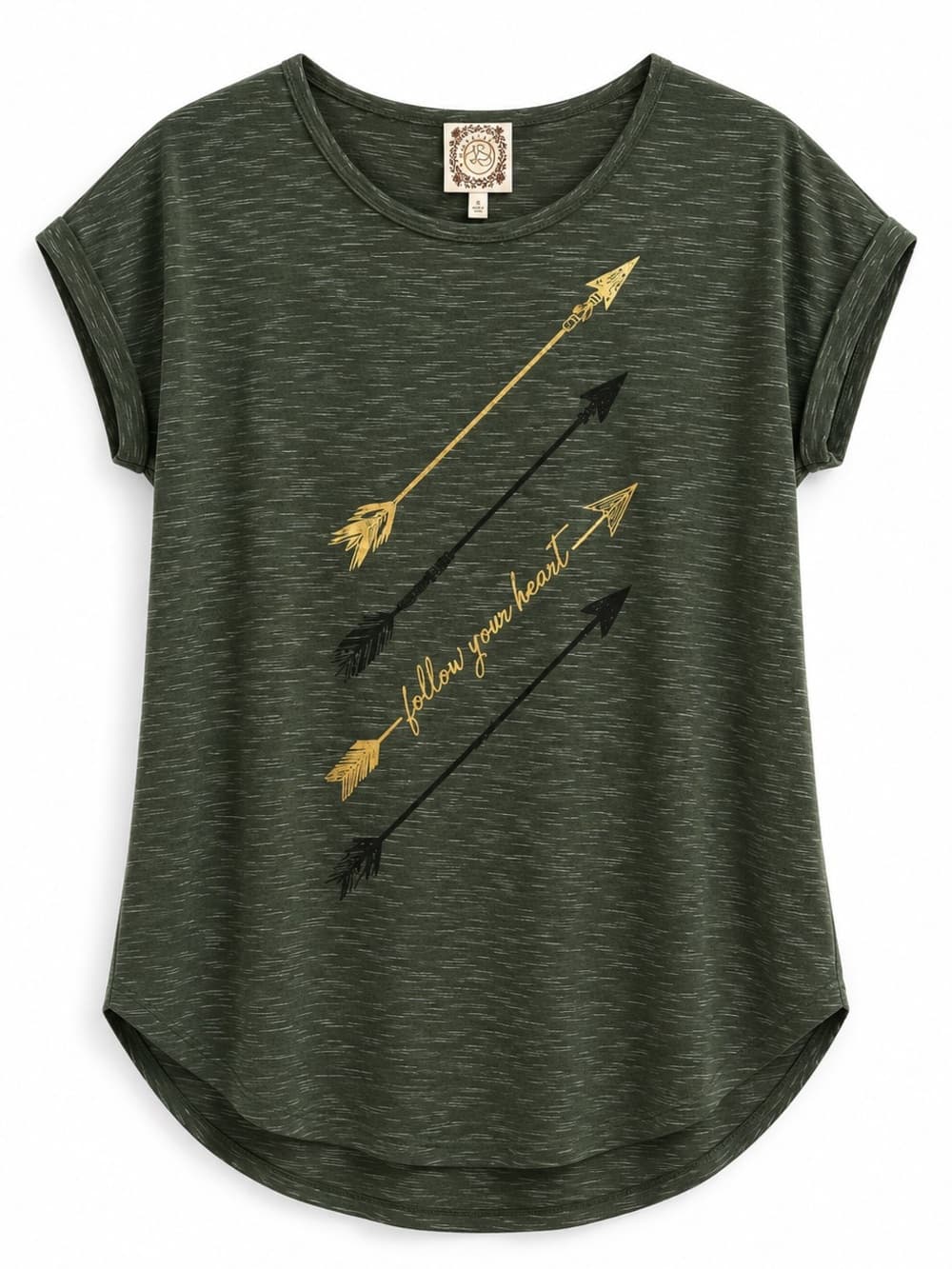 Truself Olive Green Arrow Graphic Cap Sleeve Tee S - Thumbnail 8