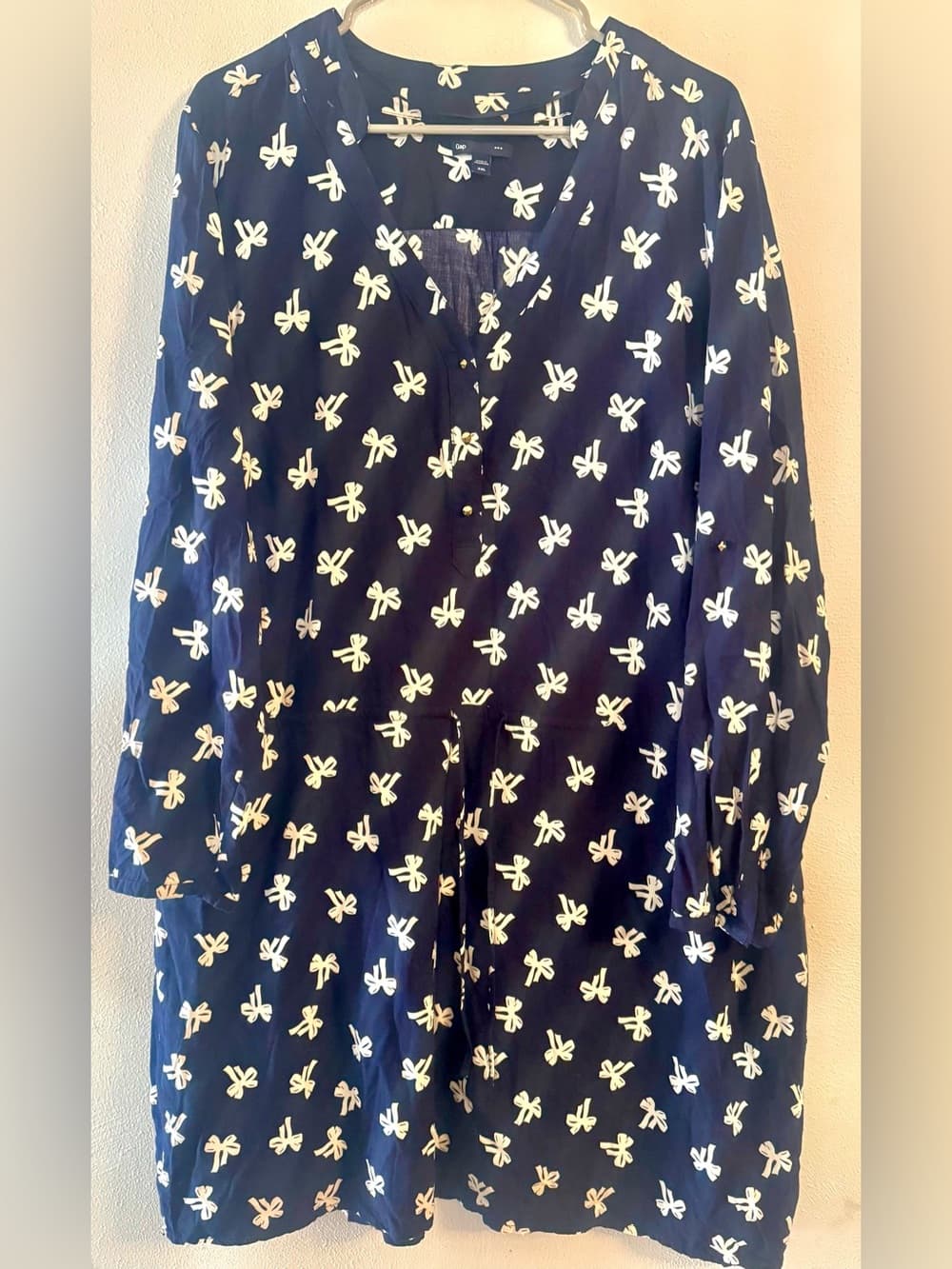 GAP Navy Blue Bow Print Long Sleeve Shift Dress XXL Plus Size