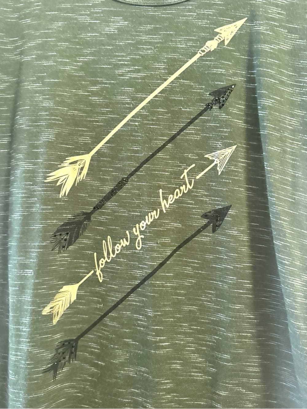 Truself Olive Green Arrow Graphic Cap Sleeve Tee S - Thumbnail 3
