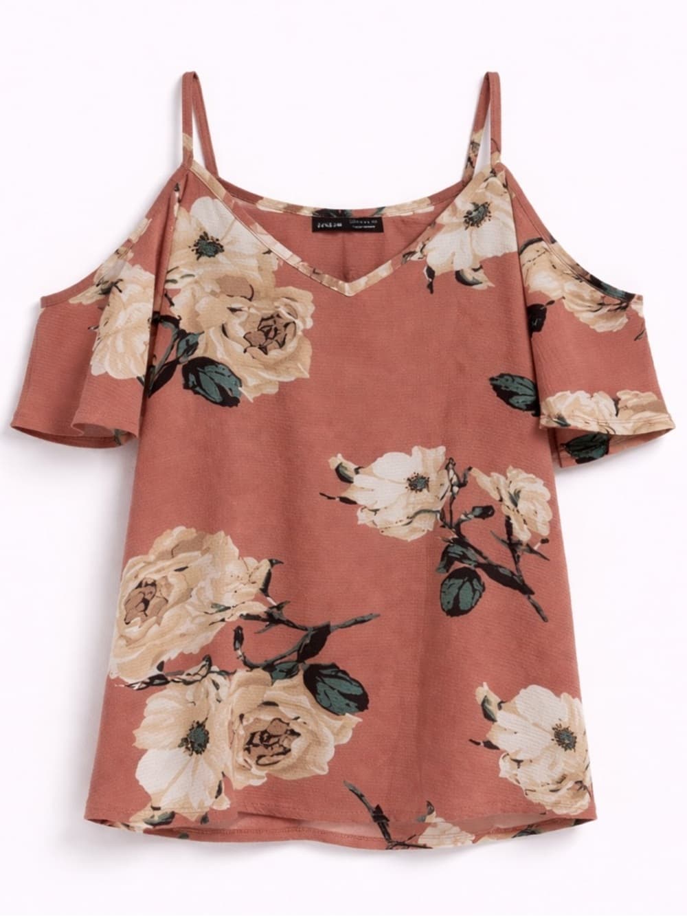 SHEIN Pink Cold Shoulder Floral Blouse M - Thumbnail 8