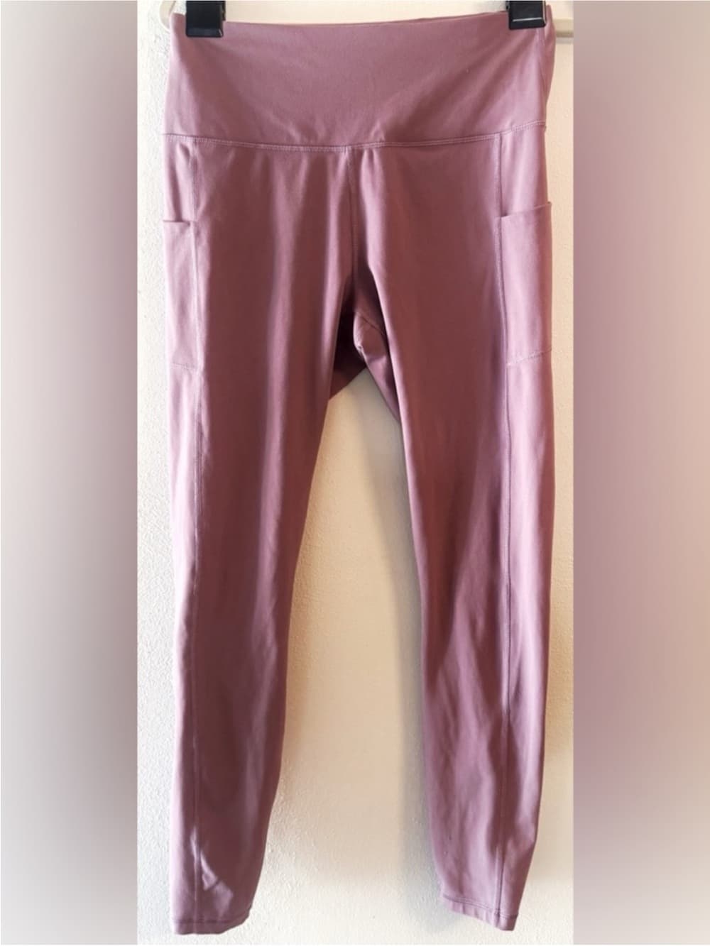 Fengbay Women's Pink Mauve High Waisted Pocket Leggings Stretch Activewear Large