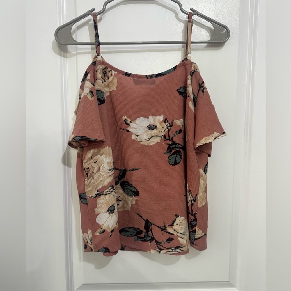 SHEIN Pink Cold Shoulder Floral Blouse M - Thumbnail 2