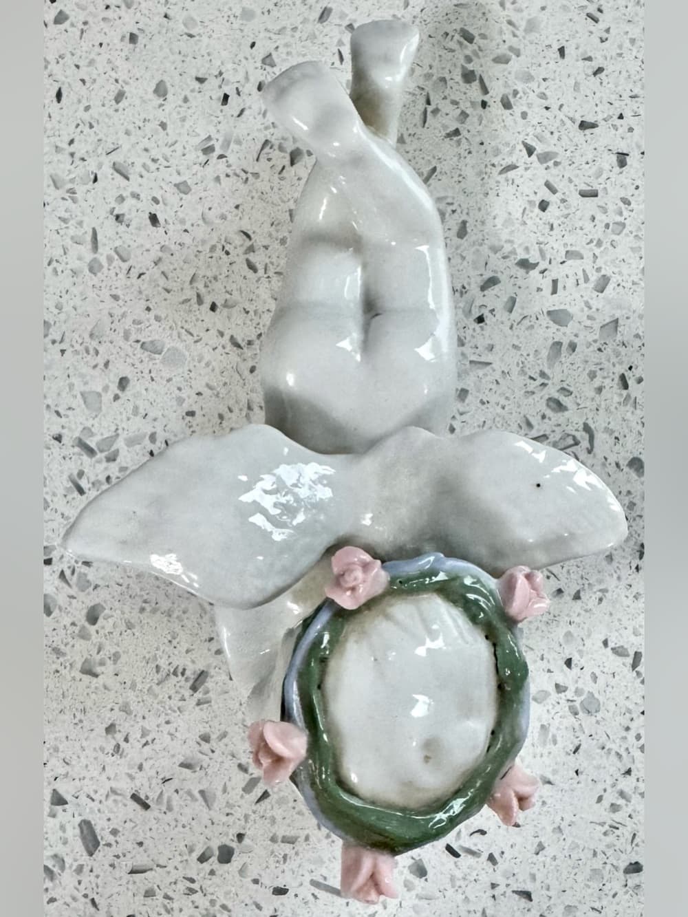 White Ceramic Cherub Angel Figurine With Rose Wreath - Thumbnail 4