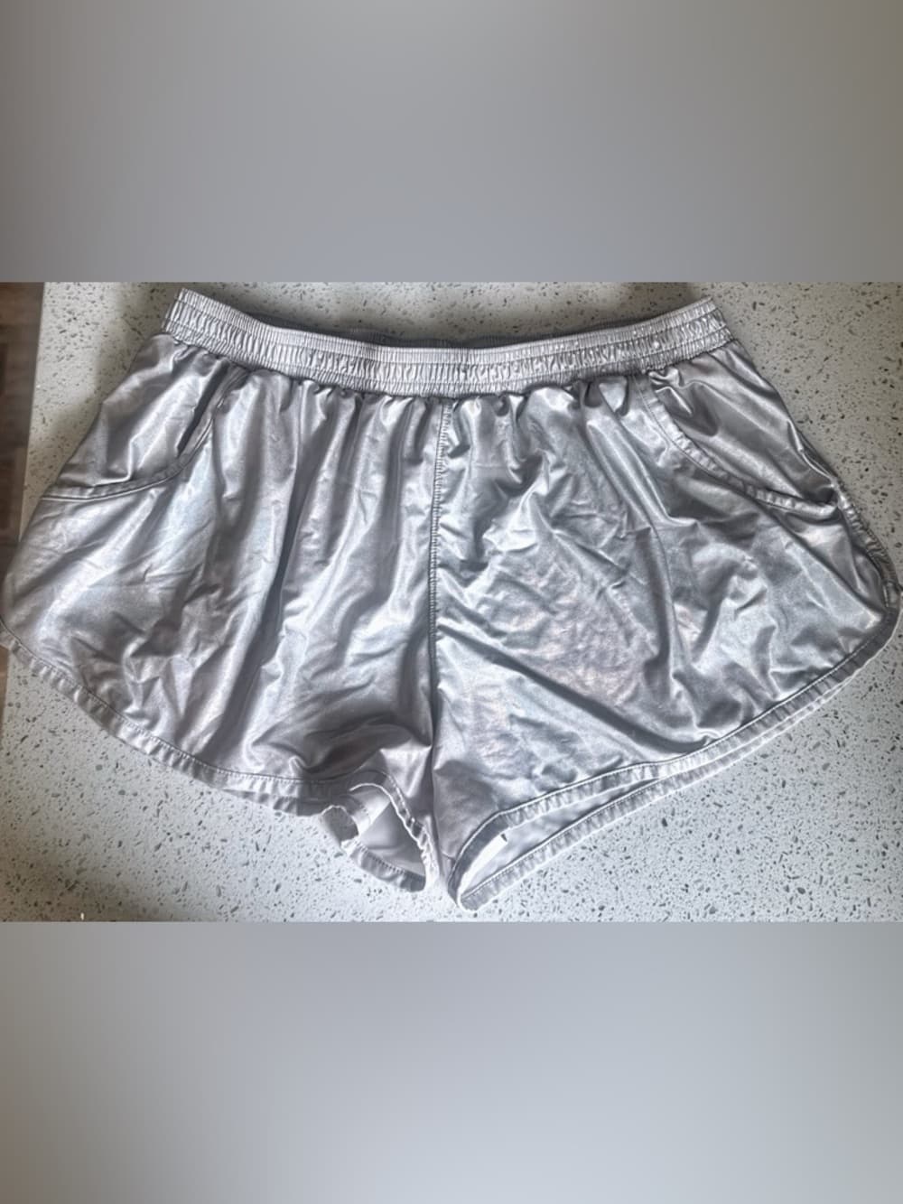 Arjen Kroos Metallic Silver High Waisted Running Shorts L Athletic Gym