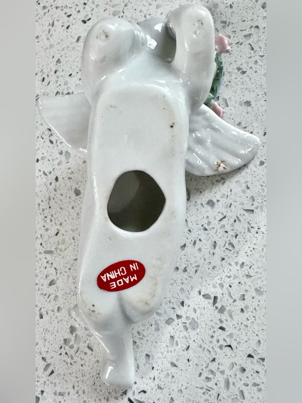 White Ceramic Cherub Angel Figurine With Rose Wreath - Thumbnail 5