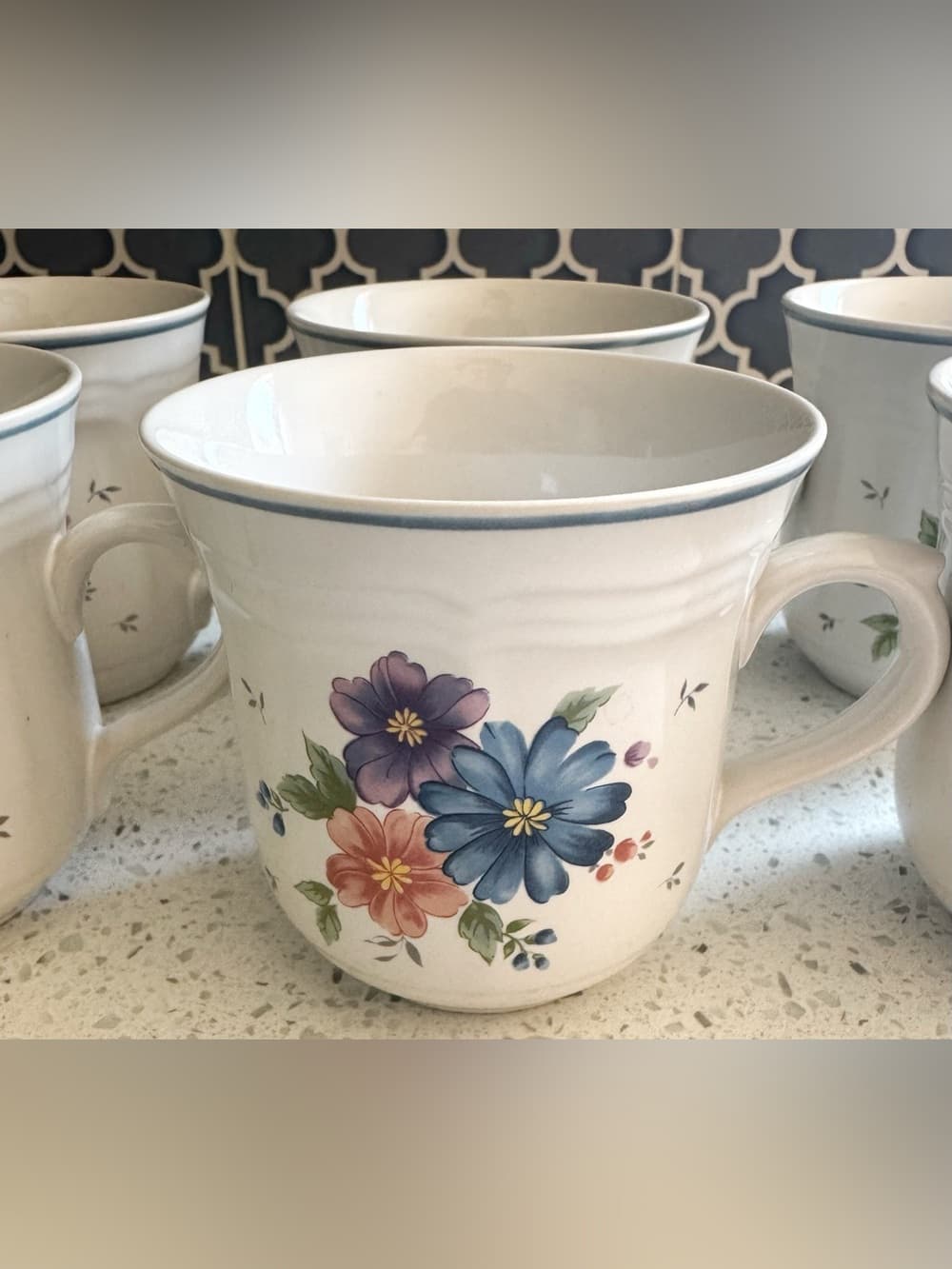 JMP Marketing Stoneware Floral Coffee Mugs Set of 6 Thailand