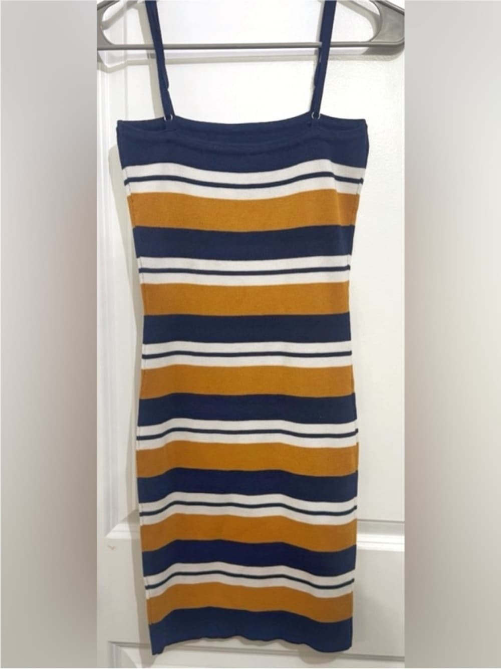 Windsor Women's Blue Mustard Striped Bodycon Dress Size Large - Thumbnail 2