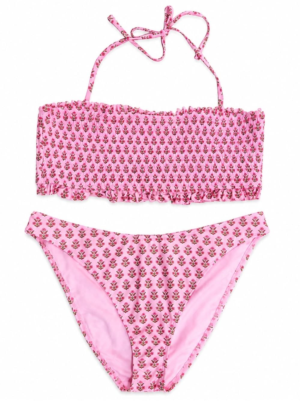 No Boundaries Women's Pink Smocked Floral Bikini Two Piece Set NWT Plus Size XXL - Thumbnail 12