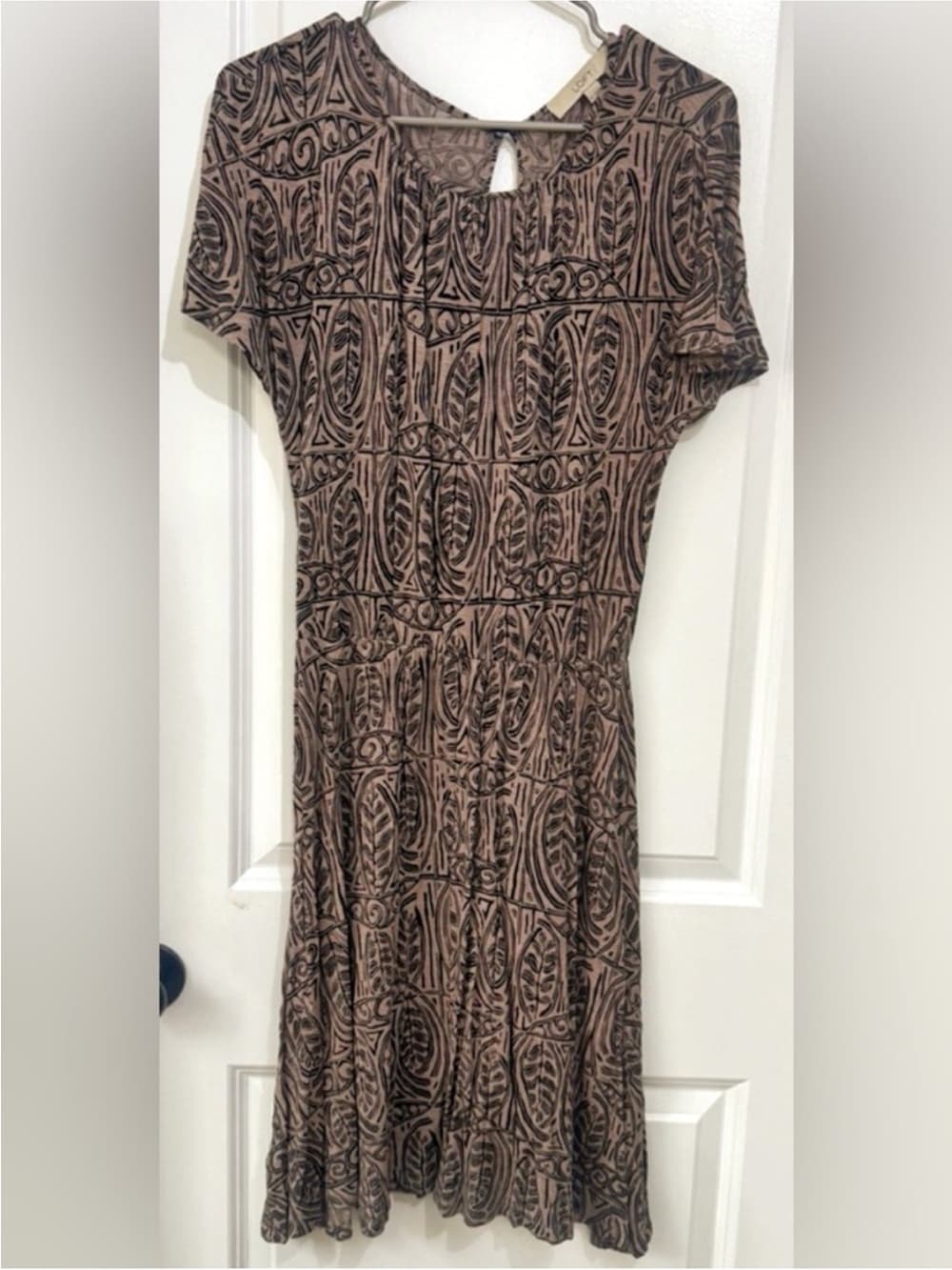 LOFT Brown Black Paisley Fit Flare Midi Dress XS