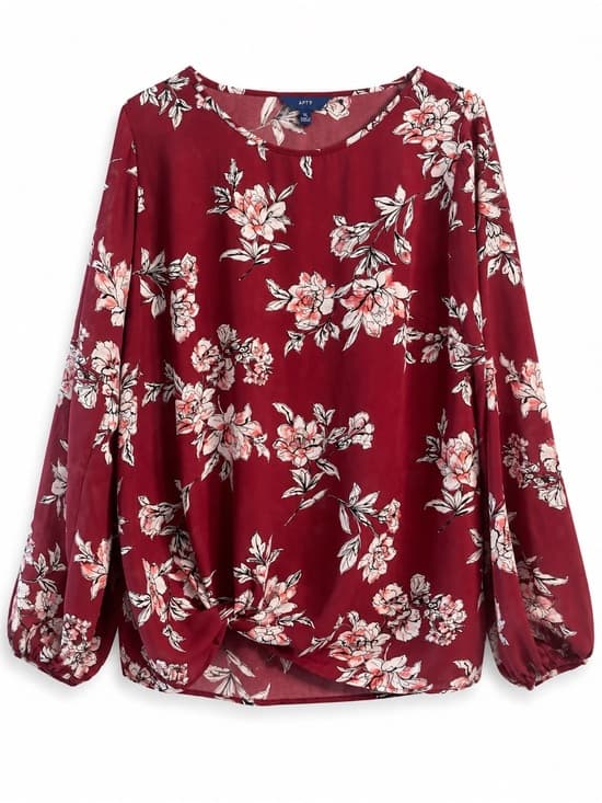 Apt. 9 Burgundy Floral Print Bell Sleeve Blouse XL - Thumbnail 10