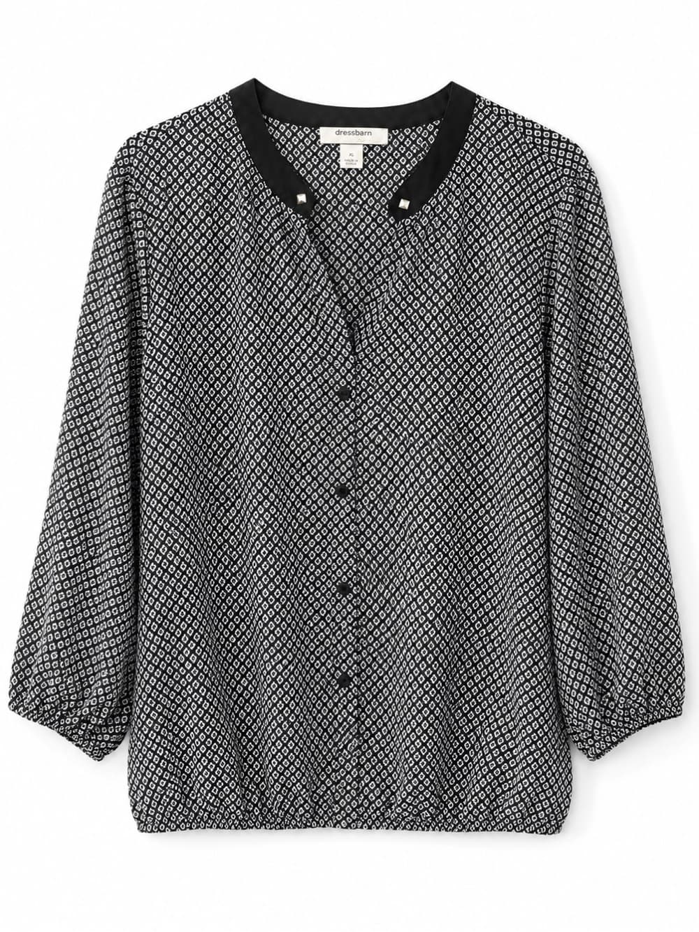 Dressbarn Women's Black White Geometric Print Button Down Blouse Size XL - Thumbnail 8