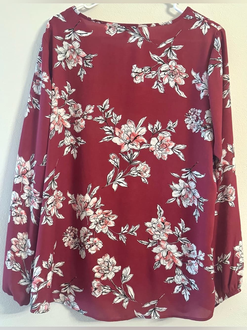 Apt. 9 Burgundy Floral Print Bell Sleeve Blouse XL - Thumbnail 2